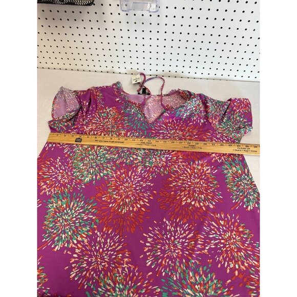 Lane Bryant Womens Fuchsia Pink Colorful Printed Tie Front Blouse Size 18/20 NWT - Picture 8 of 11